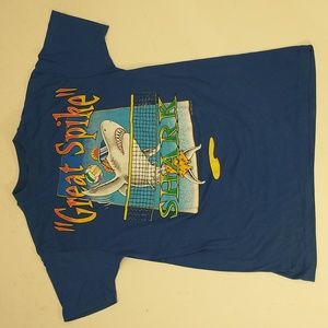 Vintage Beach Volleyball T Shirt 90s Tee USA Single Stitch Great Spike Shark Lg